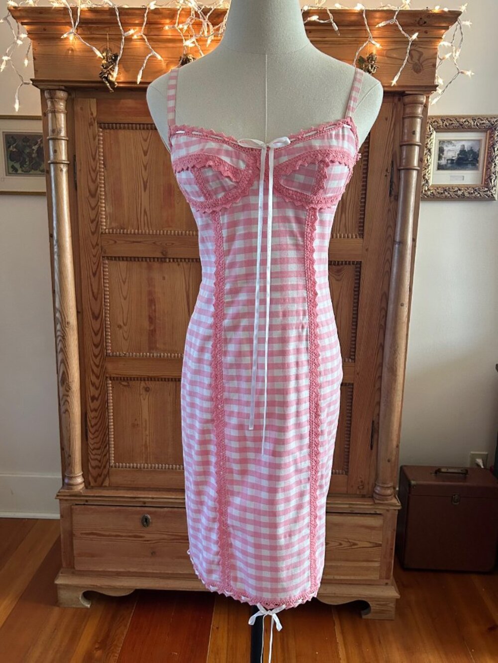 Vintage Betsey Johnson New York Pink Lace Gingham Dress